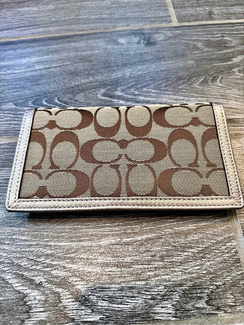 Coach Vintage Signature C Checkbook Cover Wallet in Brown & Tan Metallic
